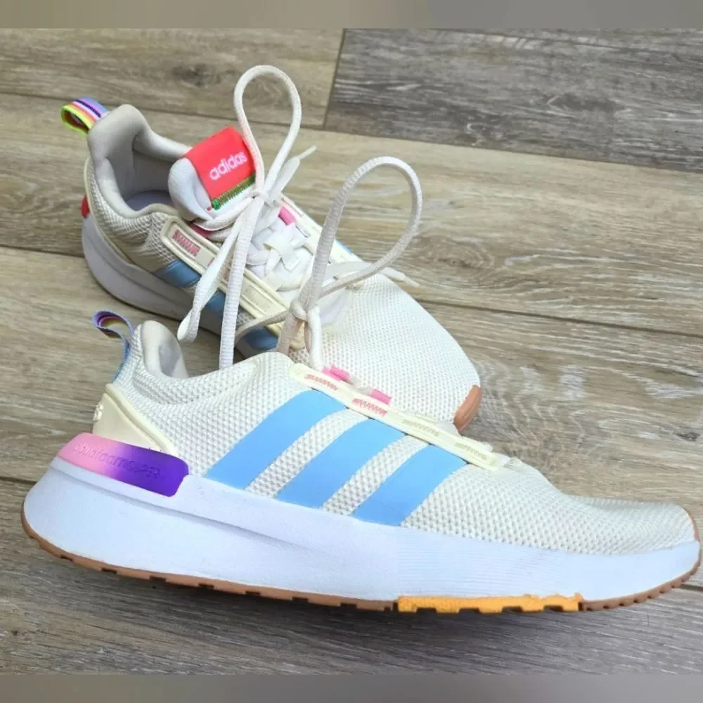 Adidas Women's Racer TR21 GZ1992 Running Shoes - Off White/Multicolor rainbow🌈6